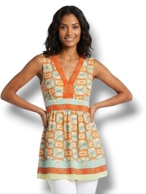 Nicole by Nicole Miller womens 70s retro print tie back sleeveless blouse size 6